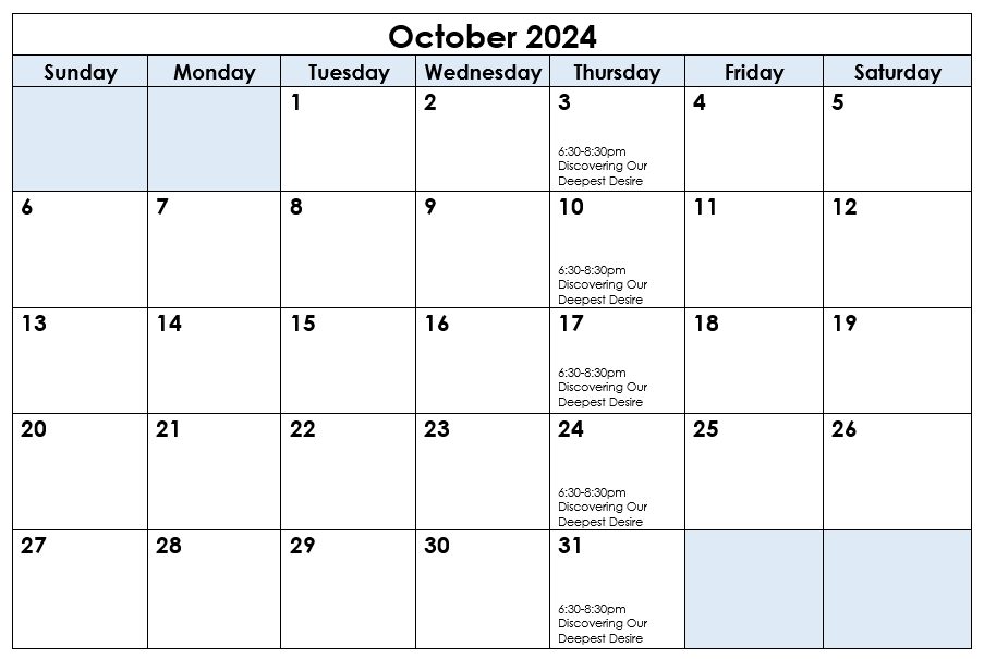 October calendar of faith based classes